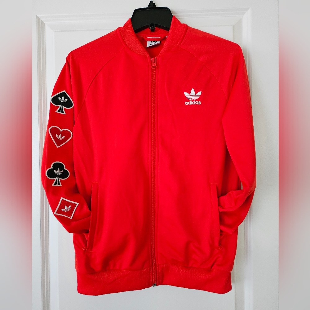 Adidas Red Track Jacket with Card Suit Design